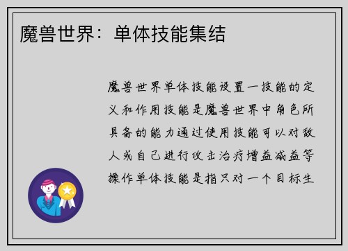 魔兽世界：单体技能集结